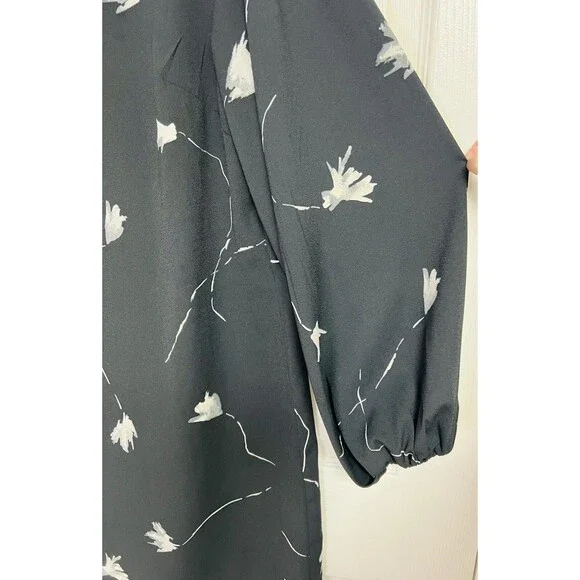 A New Day Women's Size Medium M Floral Print Long Sleeve Dress Black Floral - Picture 4 of 8